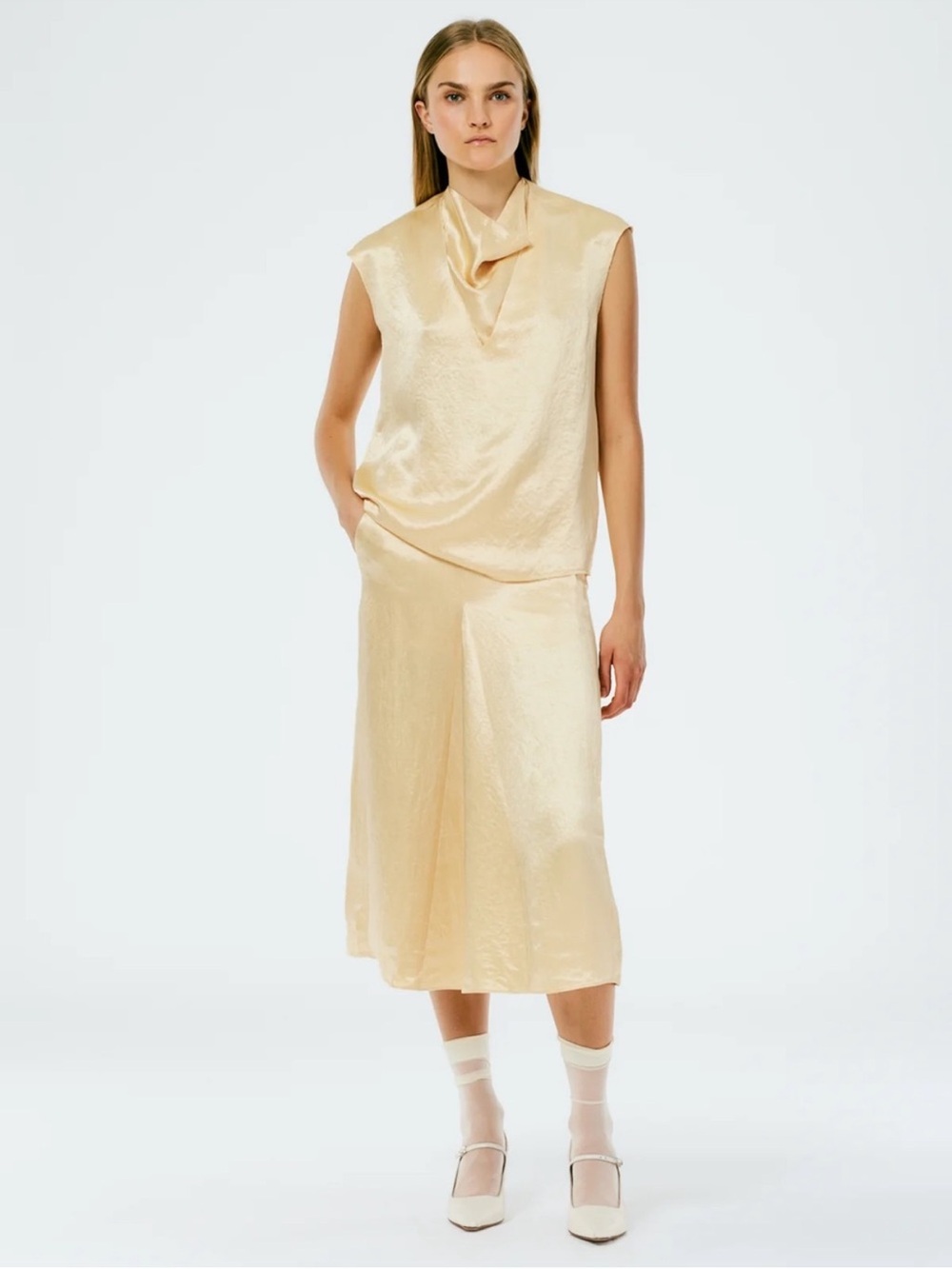 Tibi Sion Satin Godet Midi Skirt